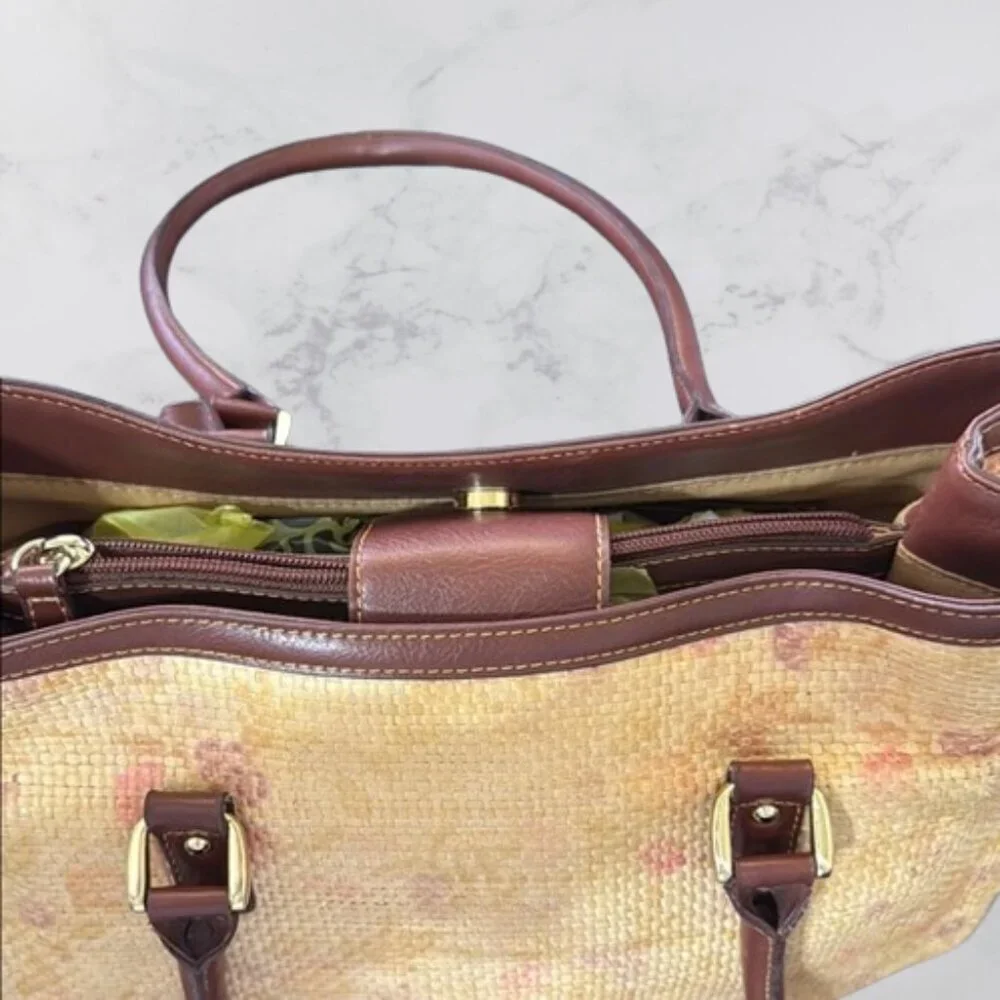Etienne Aigner Straw Handbag Purse Pink Flowers